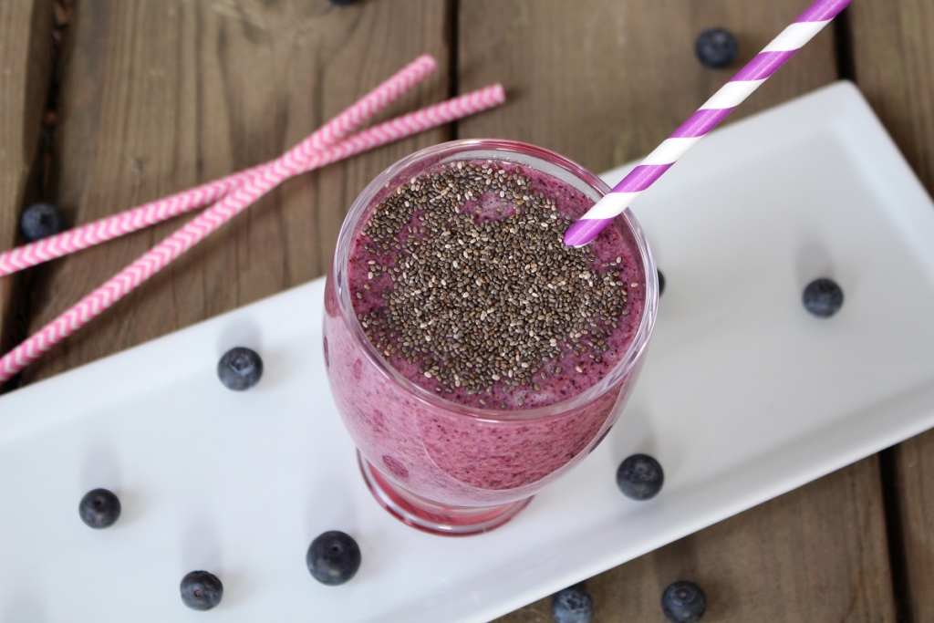 Chia-Bluberries-Green Tea Smoothie -by Ginger-it-Up
