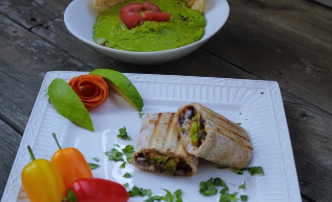 Garden Fresco Burrito-Stuffed with Oven Roasted Vegetables,White Rice and Black Beans