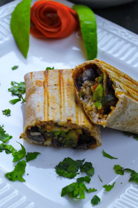 Garden Fresco Burrito-Stuffed with roasted vegetables, white rice and black beans